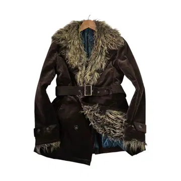 y2k 토네이도 마트 퍼 벨로아 벨트 코트 그런지