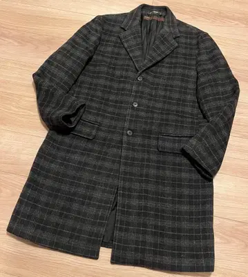 페리 엘리스 체크 울 코트 L