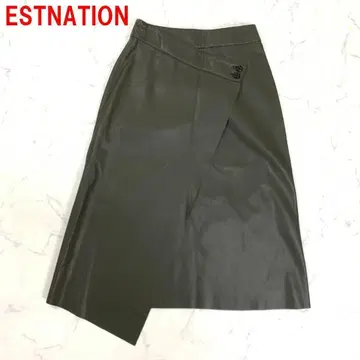 A5583 에스트네이션 롱 스커트 가죽 랩 스커트 브라운 34