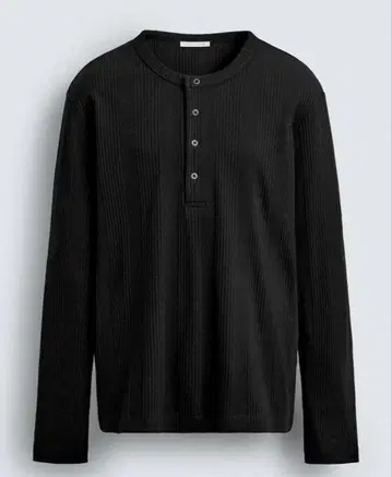 ZARA 코튼 블렌드 헨리넥 티셔츠 블랙 완판템