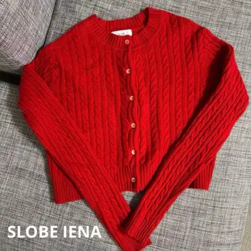 SLOBE IENA 케이블 니트 가디건 레드 슬로브 이에나