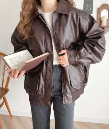 [ Java ] 새상품급 인조 가죽 빈티지 블루종 오버 사이즈