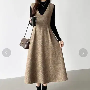 컨디션 최상 cocomomo 슬리브리스 원피스 트위드 베이지 브라운