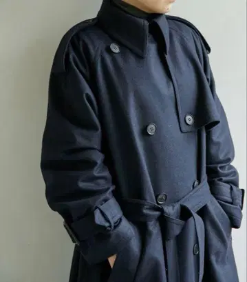 [ 하세가와 쿄코 씨 콜라보 ] 플란넬 롱 코트 네이비 벨트 포함