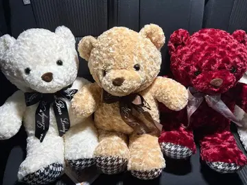 봉제 인형 3개 세트 화이트 베이지 레드