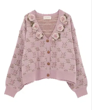 새상품 핑크하우스 로즈 모티브 자카드 가디건 한정판 색상