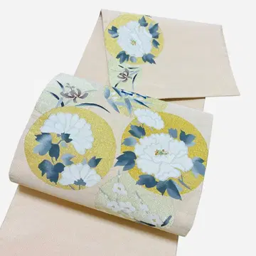 A 200 후쿠로 오비 대북 금도금 설륜 꽃무늬 순수 실크 기모노