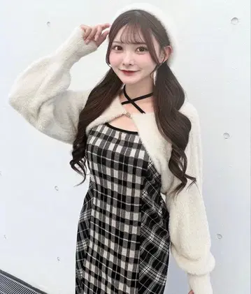 NOMAE 샤기 볼레로 체크 원피스