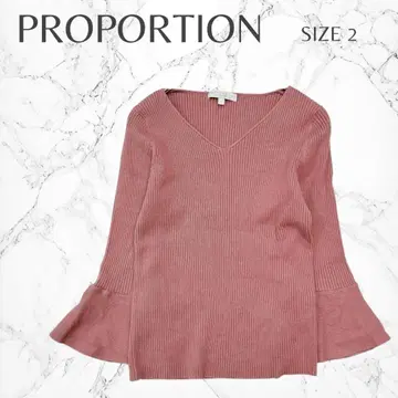 프로포션 벨 슬리브 7부 소매 V넥 내추럴 리브 니트 티셔츠 M
