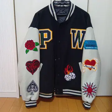 자수 바시티 자켓 블랙 화이트