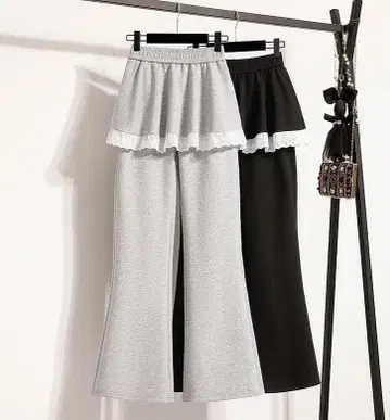 새상품 빅 사이즈 가을/겨울 밑단 레이스 맨투맨 팬츠 스커트풍 페플럼p