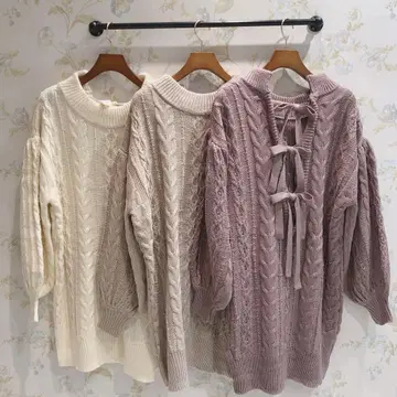 안미르 AnMILLE 백리본 니트 원피스 베이지 브라운