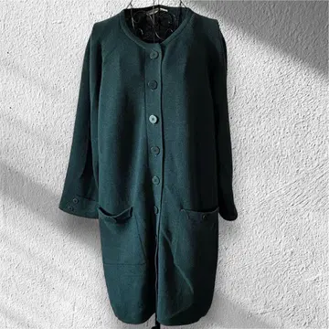 고급 울 Donna Romanga 롱 니트 가디건 모스그린