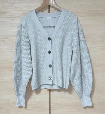 IENA 이에나 V넥 니트 가디건 라이트 그레이 면 혼방 벌룬 소매