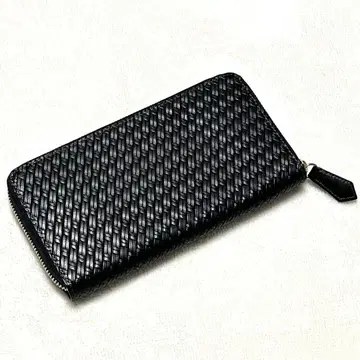 컨디션 최상 TAKEO KIKUCHI 메쉬 가죽 지갑 장지갑 블랙