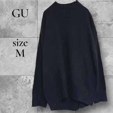 GU 지유 모크넥 리브 절개 긴팔 니트 블랙 M 성인용 깔끔한