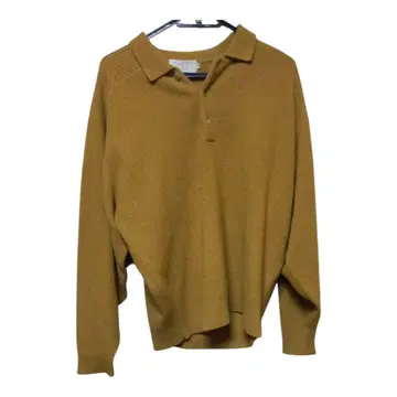 CHEGO 긴팔 피케 셔츠 니트 머스타드 컬러, 울 100%, L 사이즈