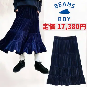 [새상품급] BEAMS BOY 빔즈 보이 벨로아 캉캉 스커트 네이비
