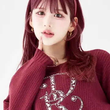 로고 자수 니트 스웨터 DR 비쥬 볼륨 리브 니트탑 다리치