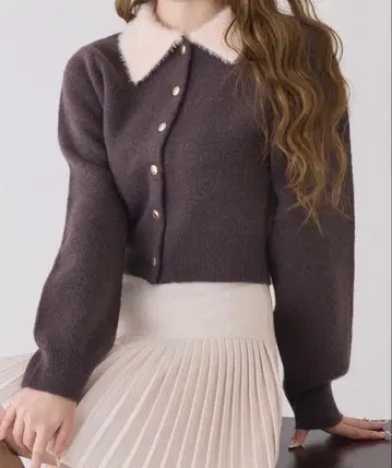 폴로 옷깃 배색 니트 가디건