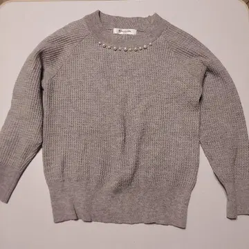 Emsexcite 그레이 니트 스웨터 긴팔 펄 장식