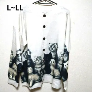 [새상품] 고양이 프린트 화이트 가디건