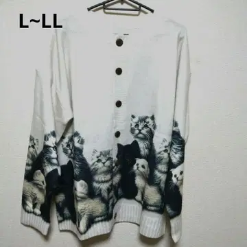 [새상품] 고양이 프린트 화이트 가디건