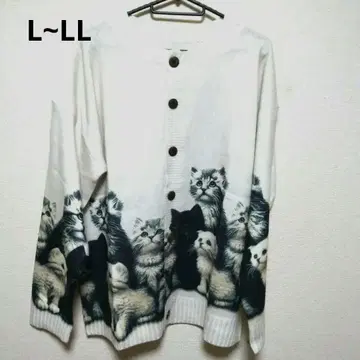 [새상품] 고양이 프린트 화이트 가디건