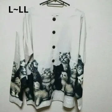 [새상품] 고양이 프린트 화이트 가디건