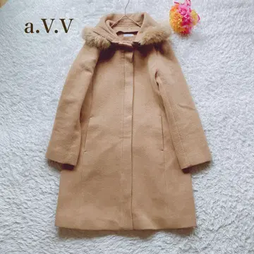 아베베 [ M ] 베이지 롱 코트 퍼 포함 출퇴근 외출