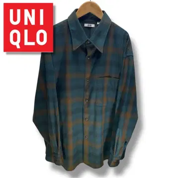 새상품급 유니클로 헤비 플란넬 오버사이즈 옴브레 체크 사이즈 XL