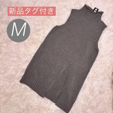 택 포함 새상품 그레이 슬리브리스 니트 원피스 터틀넥 M 무릎 위