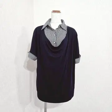 헬시 카렌 4L 페이크 레이어드 티셔츠 네이비 스트라이프