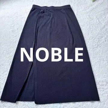 NOBLE 블랙 리브 니트 플레어 스커트 슬릿