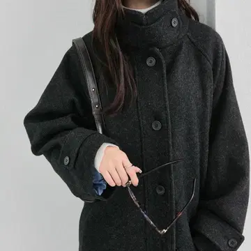 mystic 텐트 라인 롱 코트 블랙