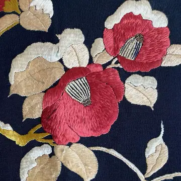 앤티크 나고야 오비 동백꽃 자수 다이쇼 로망 고급 순수 실크 N7-30