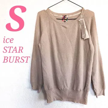ice STAR BURST 베이지 긴팔 와플 니트 니트 브로치 포함
