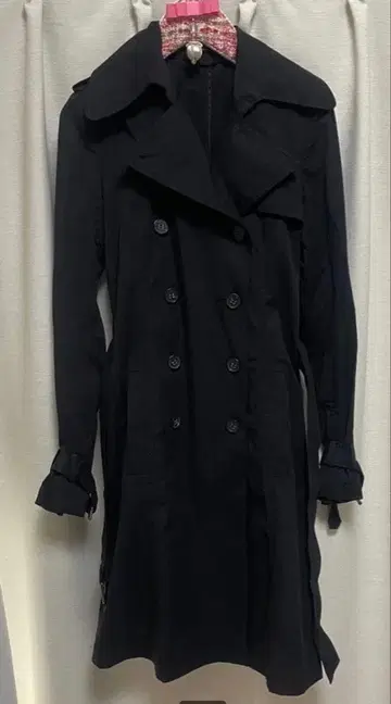 theory 블랙 더블 브레스트 트렌치코트 P