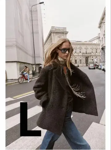 ZARA 부클 더블 프레스 미디 기장 코트 브라운 L 자라