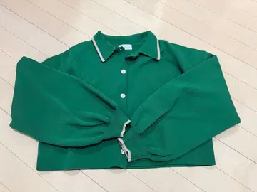 그린 크롭 기장 폴로 옷깃 가디건