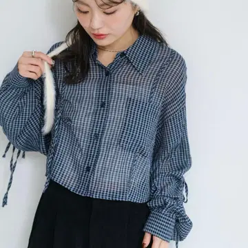 Kastane 체크 개더 셔츠