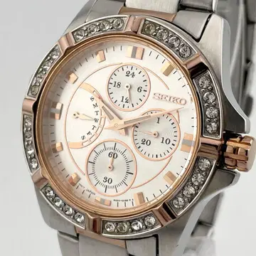 [ 작동/다이아 베젤 ] 세이코 스몰 세컨드 데이데이트 여성용 손목시계