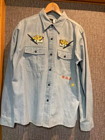 파운 폰 자수 데님 셔츠 레어 할리 초파 셔블