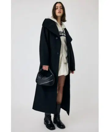 MOUSSY 스탠드 카라 롱 코트 블랙