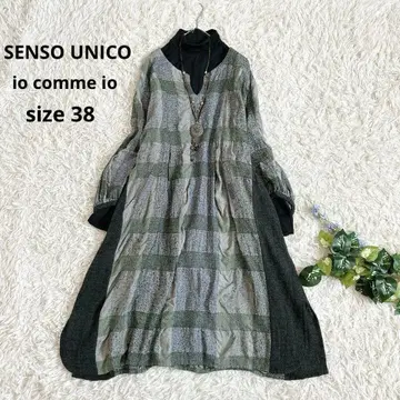 새상품급 센소유니코 긴팔 롱 원피스 사이드 절개 체크 스키퍼 M