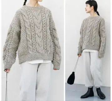 카구레 페루 아란 크루넥 니트 그레이