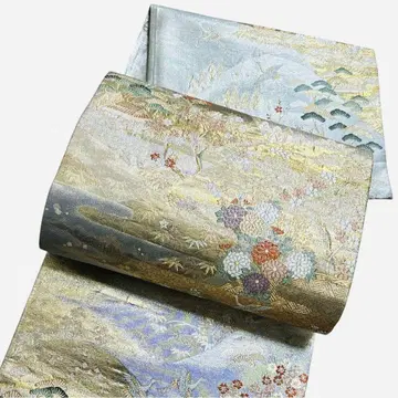 A 201 후쿠로 오비 육통 패턴 금실 박 경치 순수 실크 기모노