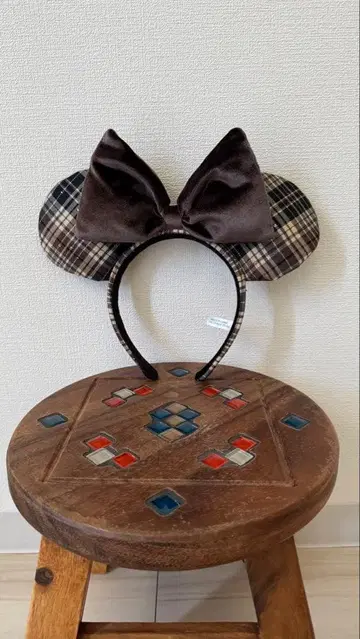디즈니 체크 무늬 머리띠
