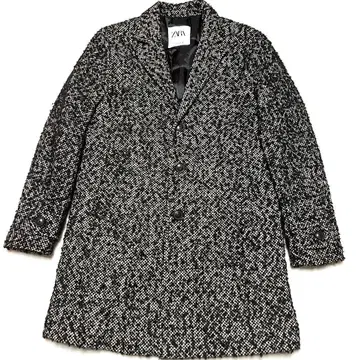 컨디션 최상 자라 체스터 코트 멜란지 트위드 M 블랙