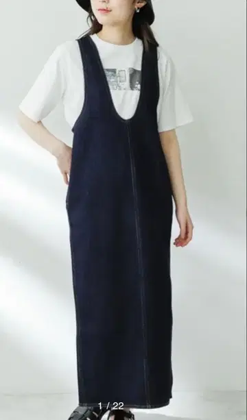 SENSE OF PLACE U넥 데님 오버롤 스커트